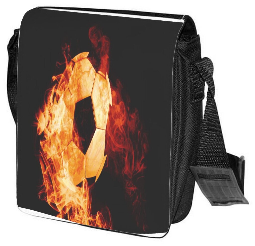Сумка на плечо CoolPodarok Футбол Футбольный мяч в огне Чёрный фон 