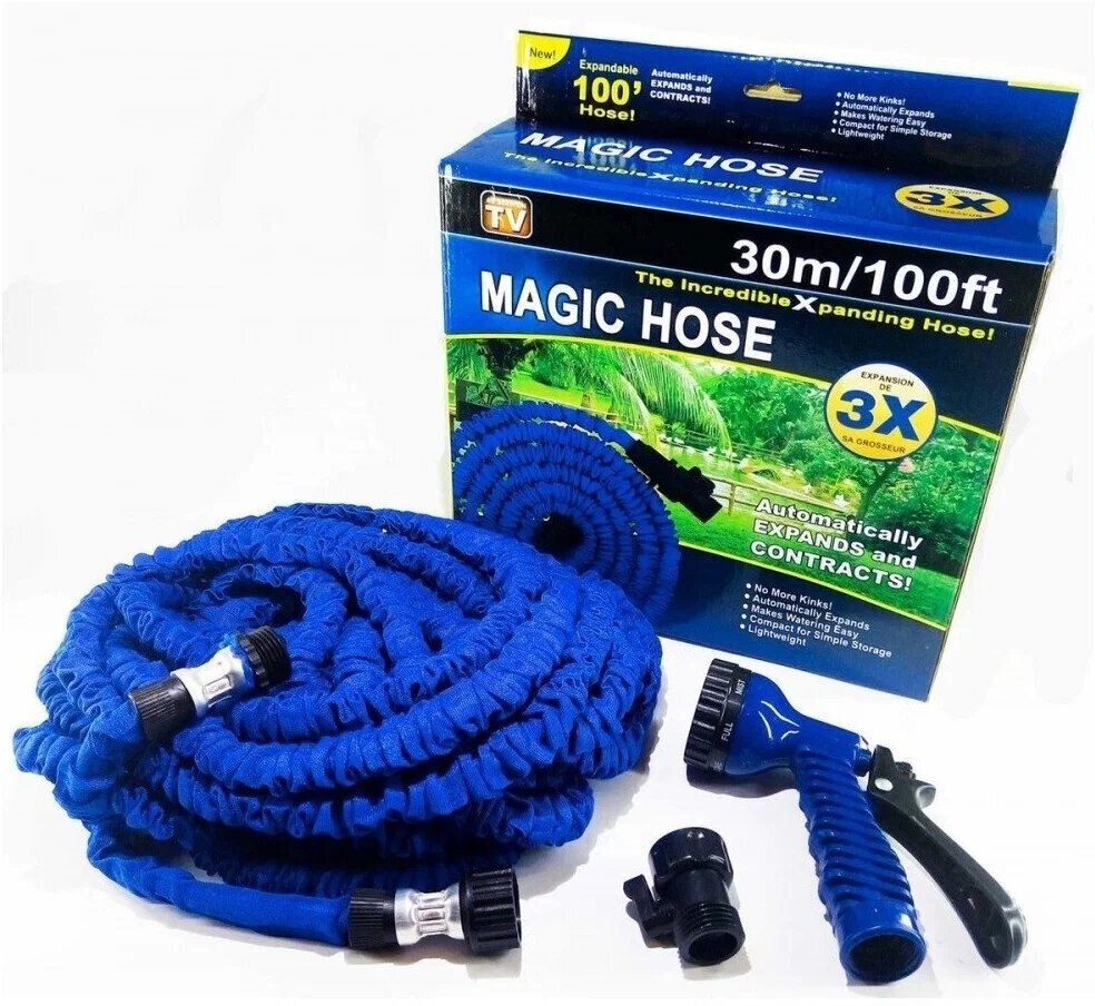 Комплект для полива XHOSE Magic Hose (с распылителем), 3/4" (19 мм), 30 м, синий - фотография № 2