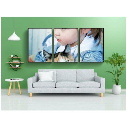 фото Набор модулных постеров для интерьера "девочка, кот, ребенок" 60x90 см. в тубусе, без рамки lotsprints