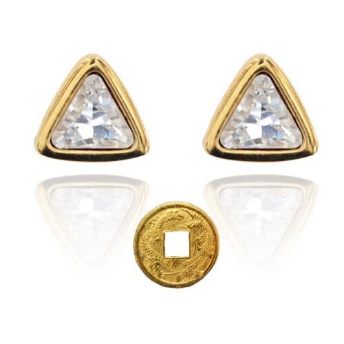 Серьги Треугольник с кристаллами + монета 