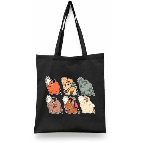 фото Сумка-шоппер унисекс каждому своё "человек бензопила/аниме" черная