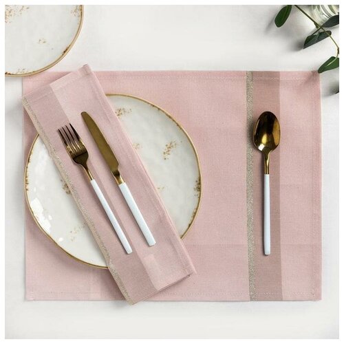 фото Набор салфеток "этель" 45х35 см - 2 шт, цв. пудровый с золотой нитью, 100% хлопок, 163 г/м2 6582138