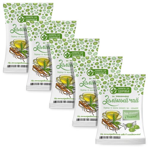 фото Леденцы без сахара на изомальте со вкусом зеленого чая и женьшеня "лакомства для здоровья", набор 5шт (по 50 г)