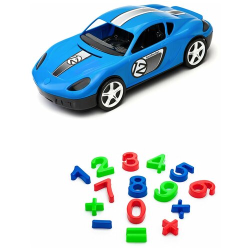 Игрушки для песочницы для снега Игрушка Детский автомобиль (Молния) синий + Песочный набор Арифметика игрушки для песочницы для снега игрушка детский автомобиль молния синий лопатка 50 см красная