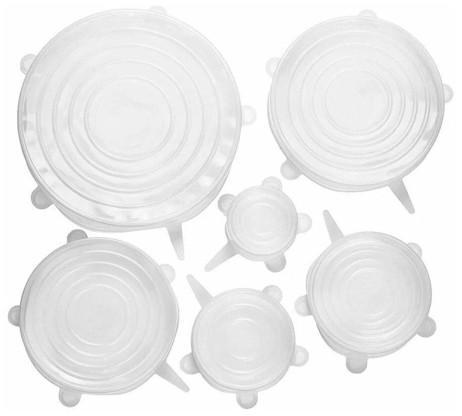 Набор растягивающихся крышек для посуды силиконовые 6 шт. FunnyKitchen - Белые - фотография № 1