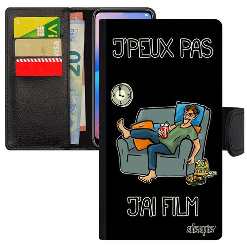 фото Противоударный чехол книжка для мобильного // galaxy s7 // "не могу - у меня фильм!" комикс надпись, utaupia, черный