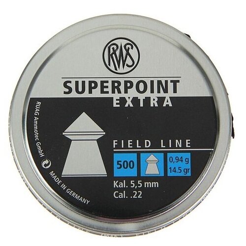 пули пневматические rws superdome 5 5 мм 0 94 грамма 500 шт Пули RWS Superpoint Extra 5,5 мм, 0,94 грамм, 500 штук