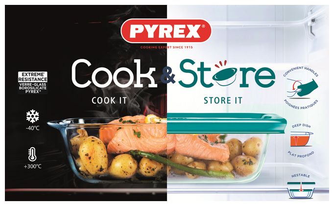 Блюдо для запекания с крышкой Pyrex РYREX Cook&Store прямоугольное, 23х15x6.5 см 1,1 л