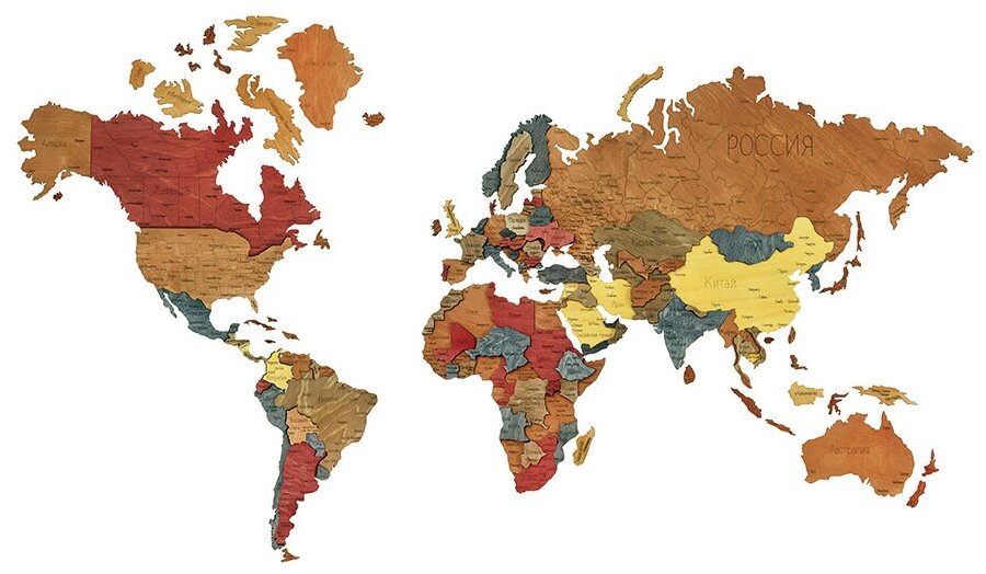 Карта мира из дерева, 130х70, см/Географическая карта мира/Декорация настенная/Карта мира из дерева/Многоуровневая карта мира 3D/Rezlazer, Modern