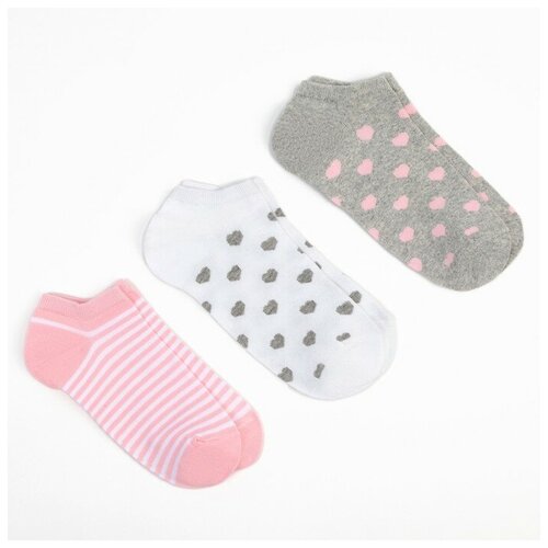 фото Набор носков женских (3 пары) minaku цвет серый/белый/розовый, р-р 38-39 (25 см) 7516975