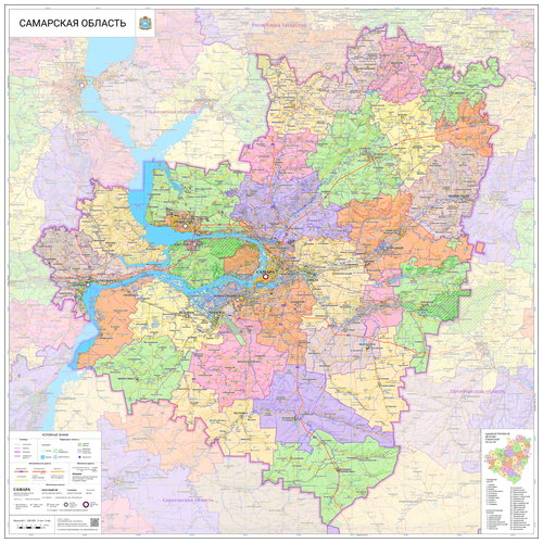 настенная карта Самарской области 115 х 115 см (на холсте)