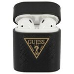 Guess Чехол Guess Saffiano PU leather case with metal logo для Airpods, черный - изображение