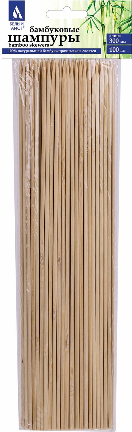 Шпажки-шампуры для шашлыка бамбуковые 300 мм, 100 штук, белый аист, 607571 - фотография № 7