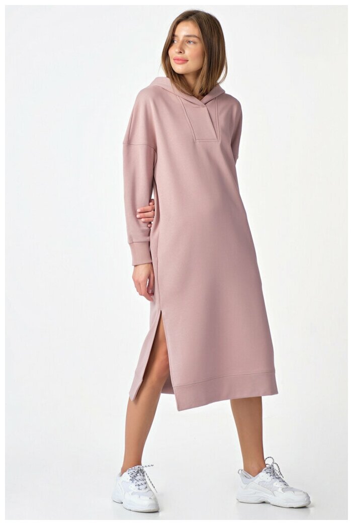FLY Платье-худи теплое с капюшоном из футера пыльно-розовое 42 р 