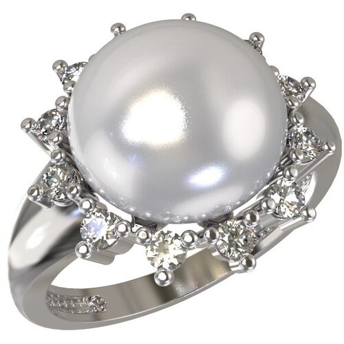 Кольцо Арина, серебро, 925 проба, родирование, жемчуг культивированный, размер 17 кольцо юпитер серебро янтарь 925 ag r18 родирование 155 хорошие вещи