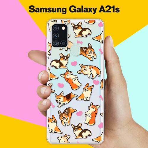 Силиконовый чехол Корги узором на Samsung Galaxy A21s