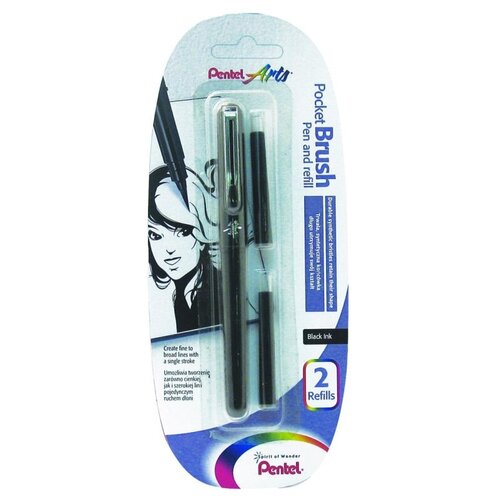 Pentel Ручка-кисть карманная, 2 картриджа, черный