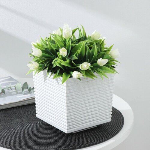 СибПолимер Кашпо со вставкой «Стиль», 1,5 л, цвет мрамор