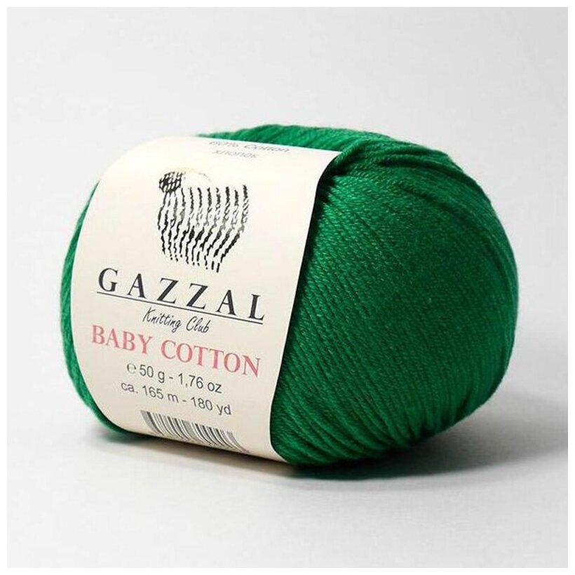 Пряжа Gazzal Baby Cotton (Газзал Беби Коттон) - 10 мотков Изумрудный (3456) 60% хлопок 40% акрил 165м/50г
