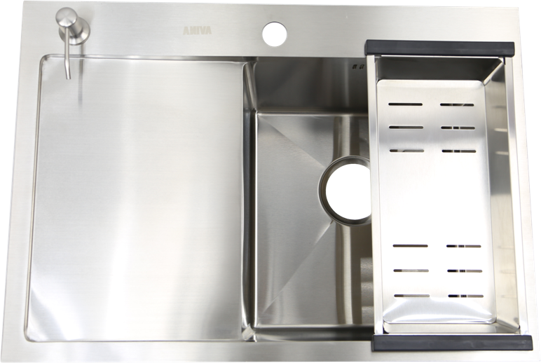 Кухонная мойка AVINA 6848-1 satin-R, из нержавеющей стали, толщина 3мм*1,5 мм. Дозатор, коландер, сифон в комплекте. Глубина мойки 220 мм. - фотография № 2