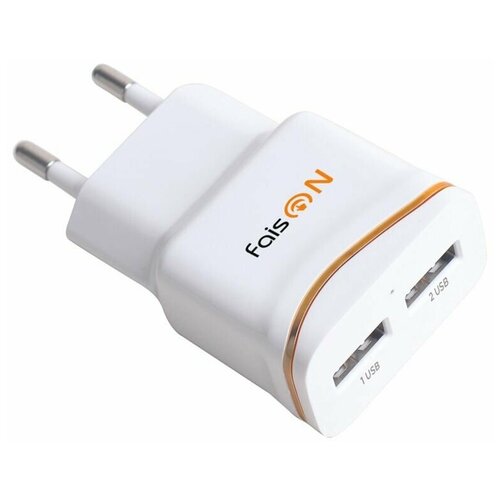 Блок питания сетевой 2 USB FaisON, FS-Z-983, Escato, 2400mA, 2400mA, пластик, цвет: белый