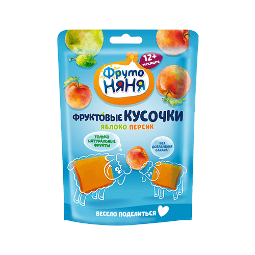 Снэк ФрутоНяня Фруктовые кусочки из яблок и персиков, с 1 года, 53 г, 1 шт.