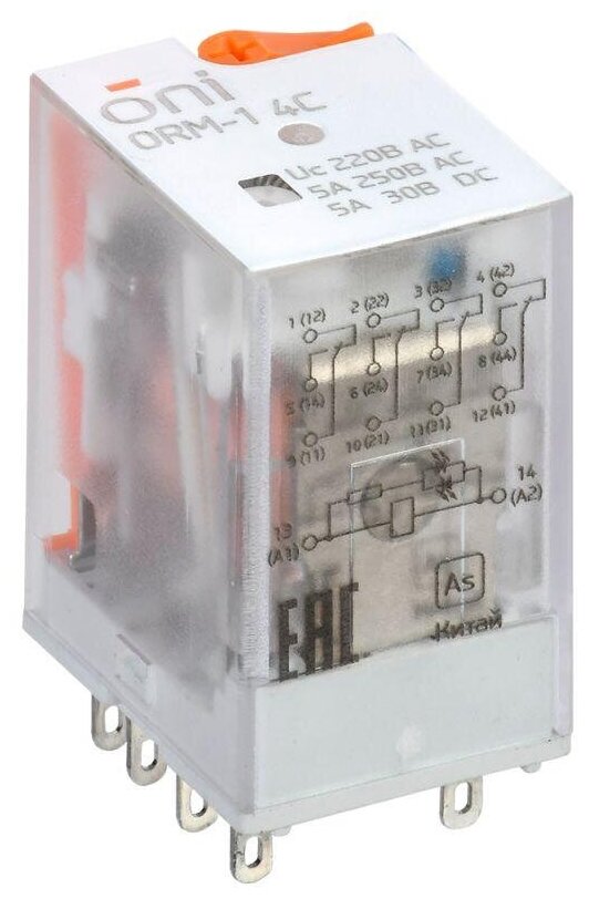 Реле интерфейсное ORM-1 4C 220В AC с LED и тест. кнопкой ONI, IEK ORM-1-4C-AC220V-L-B (1 шт.)