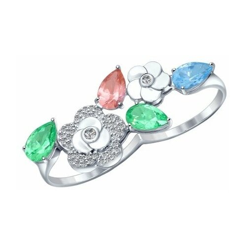 фото Серебряное кольцо sokolov с ситаллом цвета кварц, топаз, фианитом и миксом камней 92011215, размер 18 diamant-online