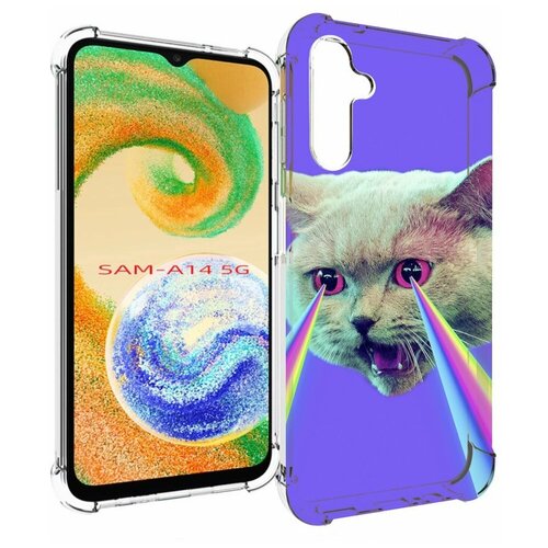 чехол mypads стильный кот для samsung galaxy a14 5g задняя панель накладка бампер Чехол MyPads кот с радугой в глазах для Samsung Galaxy A14 4G/ 5G задняя-панель-накладка-бампер