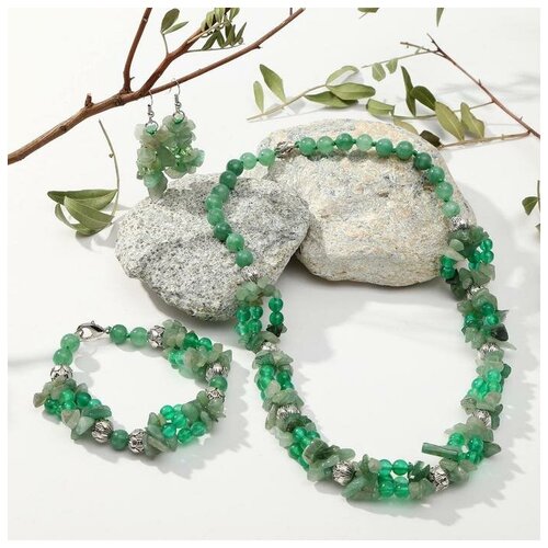 фото Набор 3 предмета: серьги, колье, браслет "нефрит" крошка через бусины yandex market