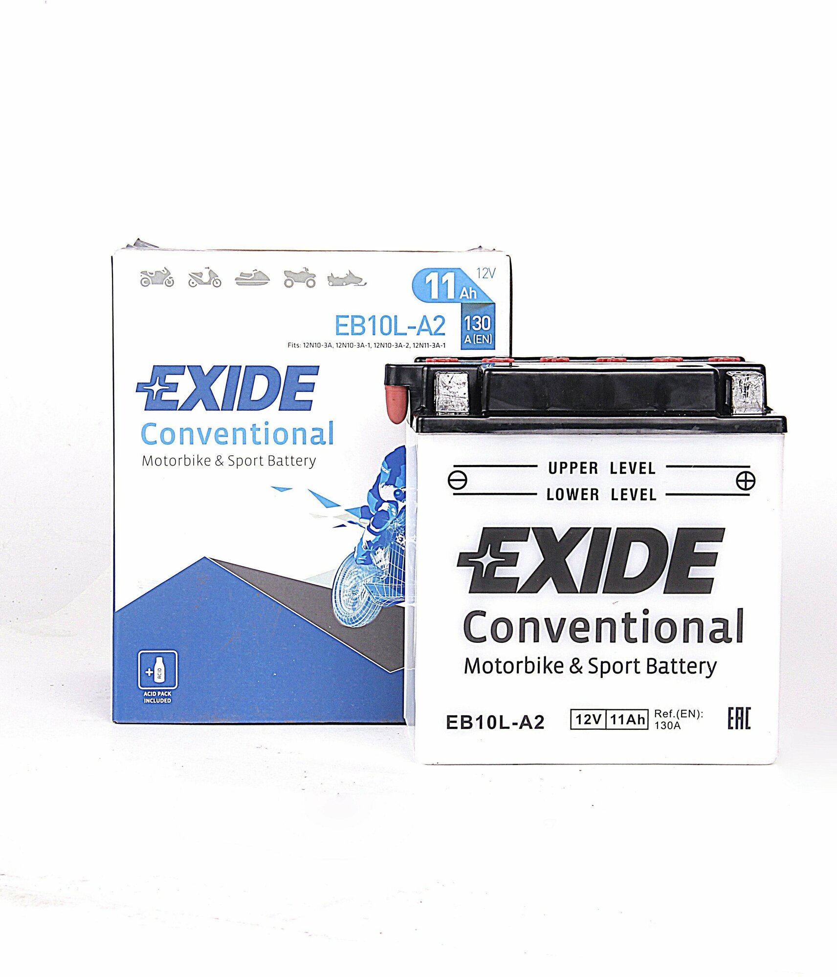 Мото аккумулятор EXIDE CONVERTIONAL EB10L-A2 11Ач R+ EN130A 135x90x145 B00