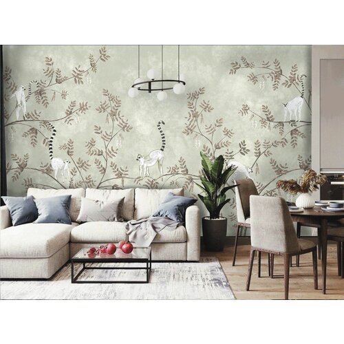 Обои бесшовные Лемуры Монохром бежевый (текстура туман) (ширина 2750мм х длина 2000мм)