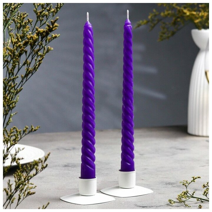 Набор свечей витых, 2,2х 25 см, лакированная 2 штуки, фиолетовый 1264489