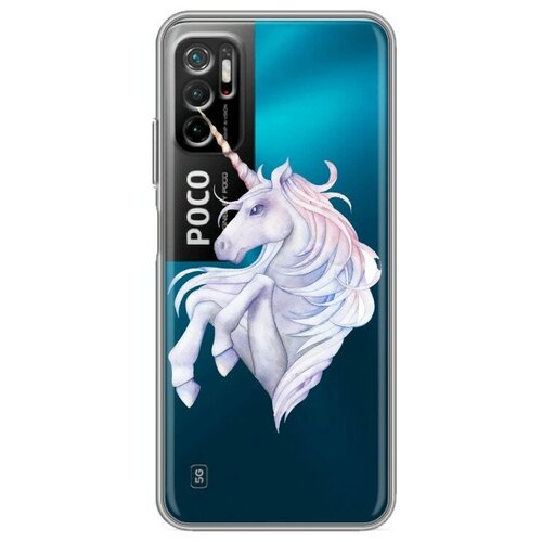 фото Полупрозрачный дизайнерский силиконовый чехол для xiaomi poco m3 pro прозрачные лошади и единороги 100gadgets