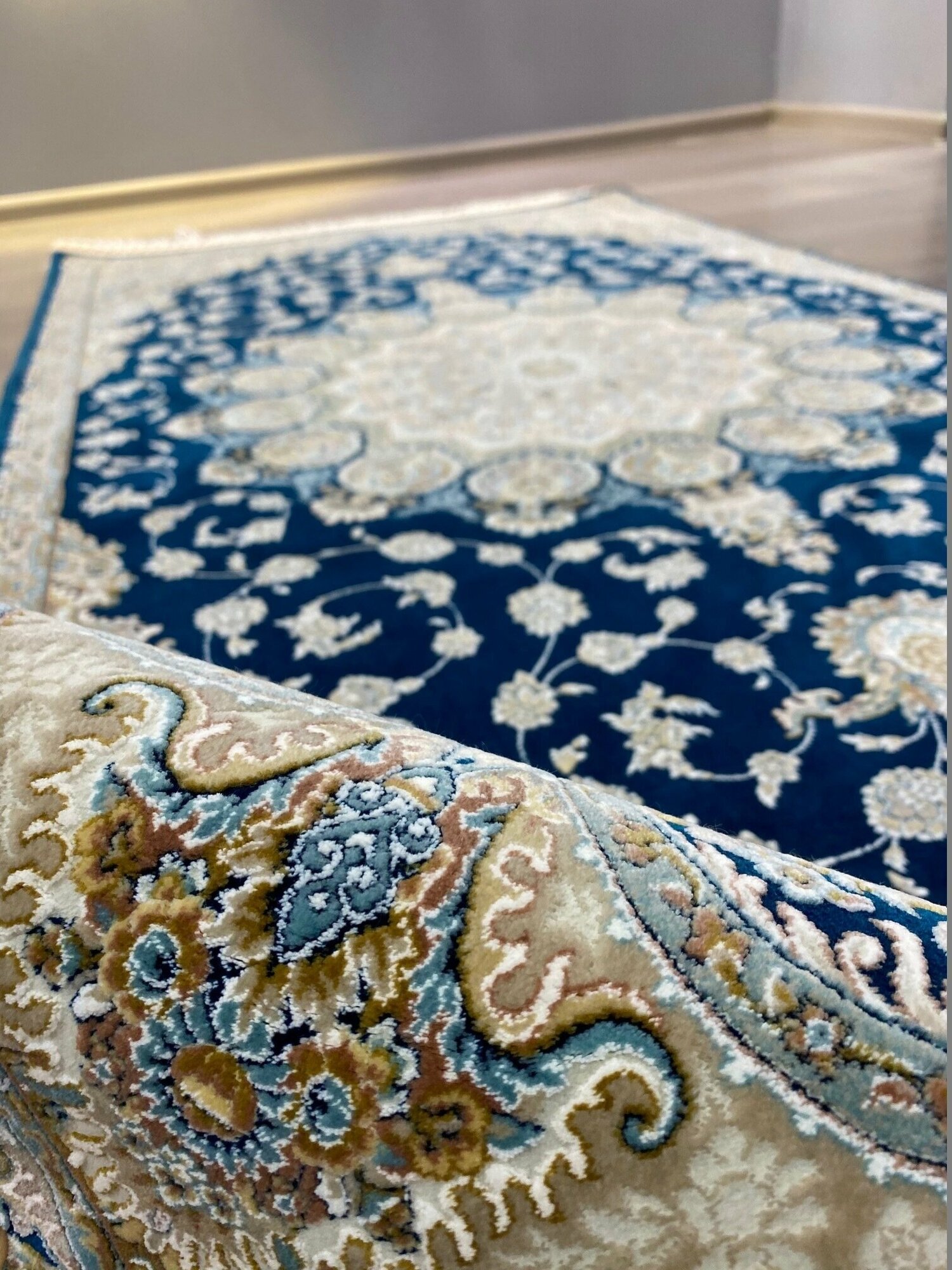 Иранский прикроватный коврик, 0.8 х 1.5 м, Прямоугольный , Blue - фотография № 4