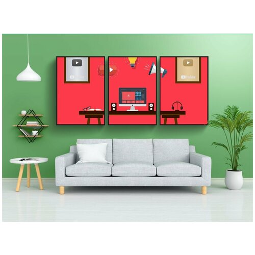 фото Набор модулных постеров для интерьера "youtube, playbutton, видео" 60x90 см. в тубусе, без рамки lotsprints