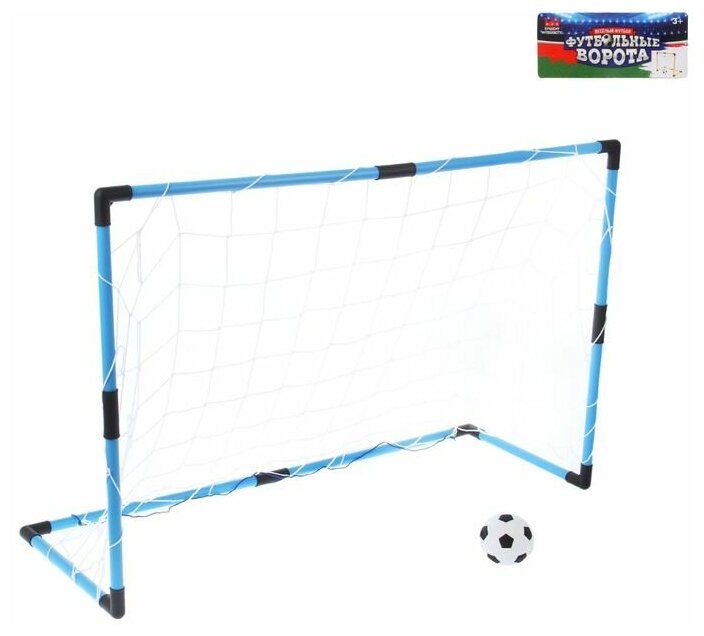 Ворота футбольные «Весёлый футбол», сетка, мяч d=14 см, размер ворот 98х34х64 см, микс. "Микс" - один из товаров представленных на фото, без возможности выбора.