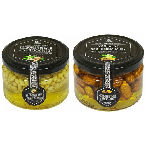 Набор HoneyForYou (2 шт.) орехов в акациевом меду: кедровый и миндаль, 500 г