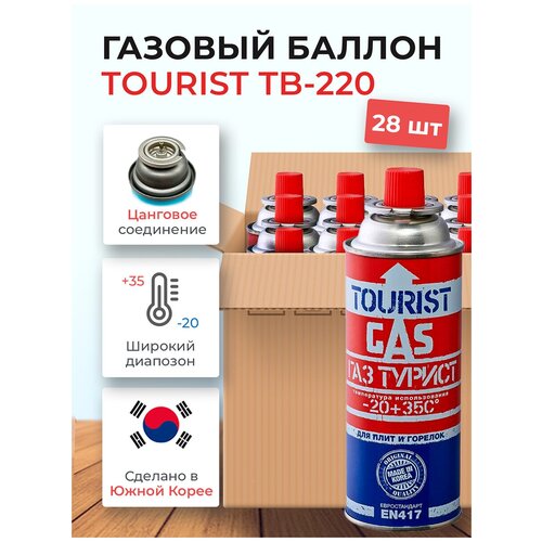 фото Газовый баллон tourist tb-220 для портативных приборов tourist 28 шт (коробка)