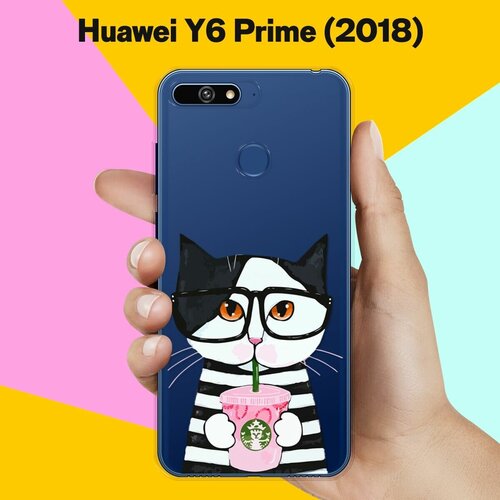 силиконовый чехол кот в очках на huawei y8p Силиконовый чехол Кот в очках на Huawei Y6 Prime (2018)