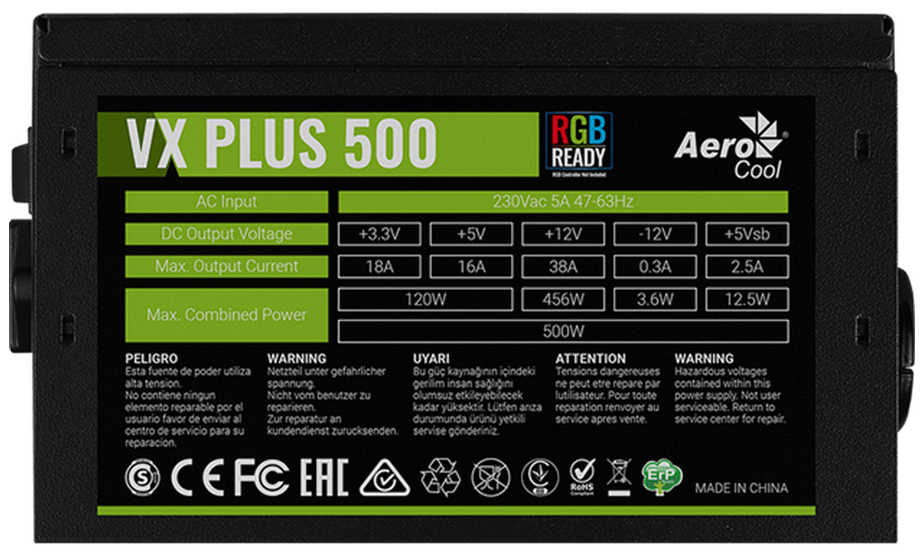 Блок питания AeroCool VX Plus 500 RGB 500W черный - фото №14