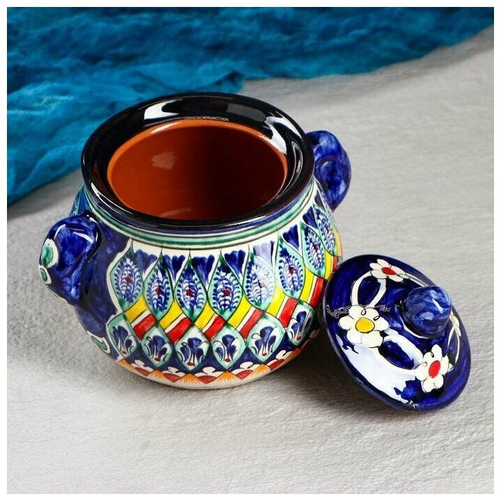 фото Сахарница Риштанская Керамика "Узоры", 500 мл, синяя