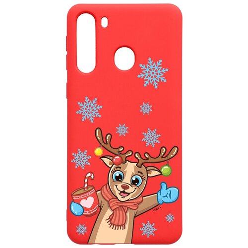 фото Силиконовый чехол-накладка silky touch 3d для galaxy a21s с принтом "christmas deer" красный gosso