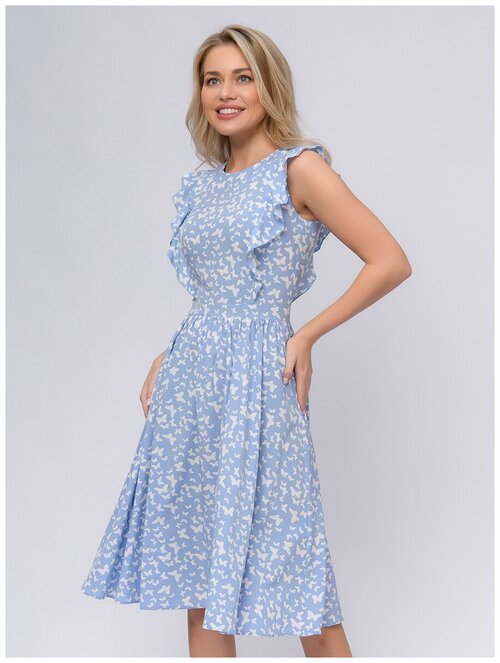 Платье 1001dress, повседневное, миди, размер 48, голубой