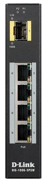 Коммутатор D-Link DIS-100G-5PSW/A1A Промышленный неуправляемый коммутатор с 4 портами 10/100/1000Base-T, 1 портом 1000Base-X SFP, функцией энергосбере