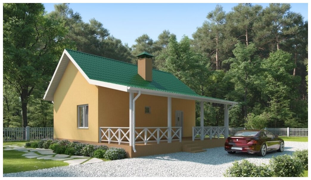 Проект жилого дома STROY-RZN 11-0016 (46,5 м2, 9,44*6,44 м, газобетонный блок 400 мм, декоративная штукатурка)