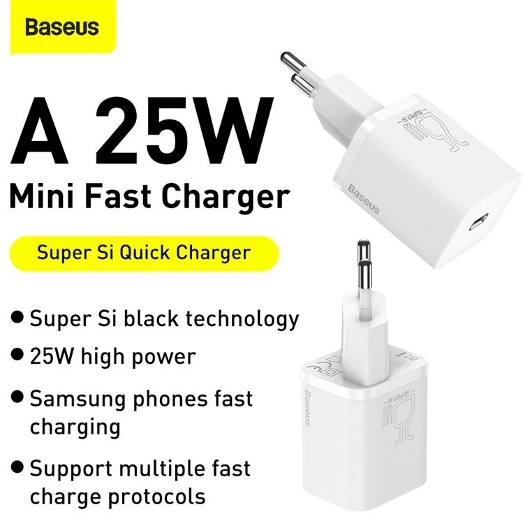 Зарядное устройство для телефона BASEUS Super Si USB-C + Кабель Type-C-Type-C 3A 25W черный