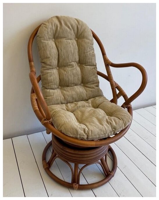 Крутящееся кресло из натурального ротанга 05/01 с подушкой, цвет миндаль матовый - фотография № 7