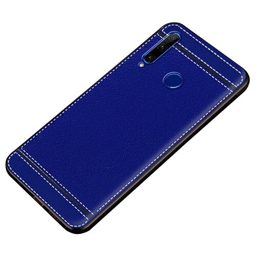фото Чехол-накладка mypads на xiaomi mi 8 pro из качественного износостойкого силикона с декоративным дизайном под кожу с тиснением синий