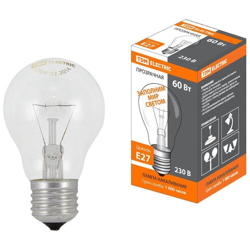 фото Лампа накаливания общего назначения б60 вт-230 в-е27 tdm sq0332-0036 (упаковка 20 шт) tdm еlectric